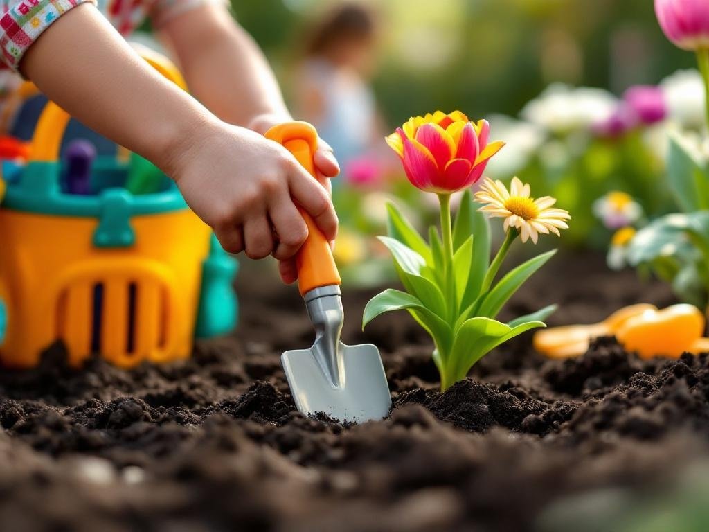 kids gardening in action