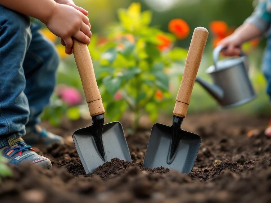 kids gardening in action