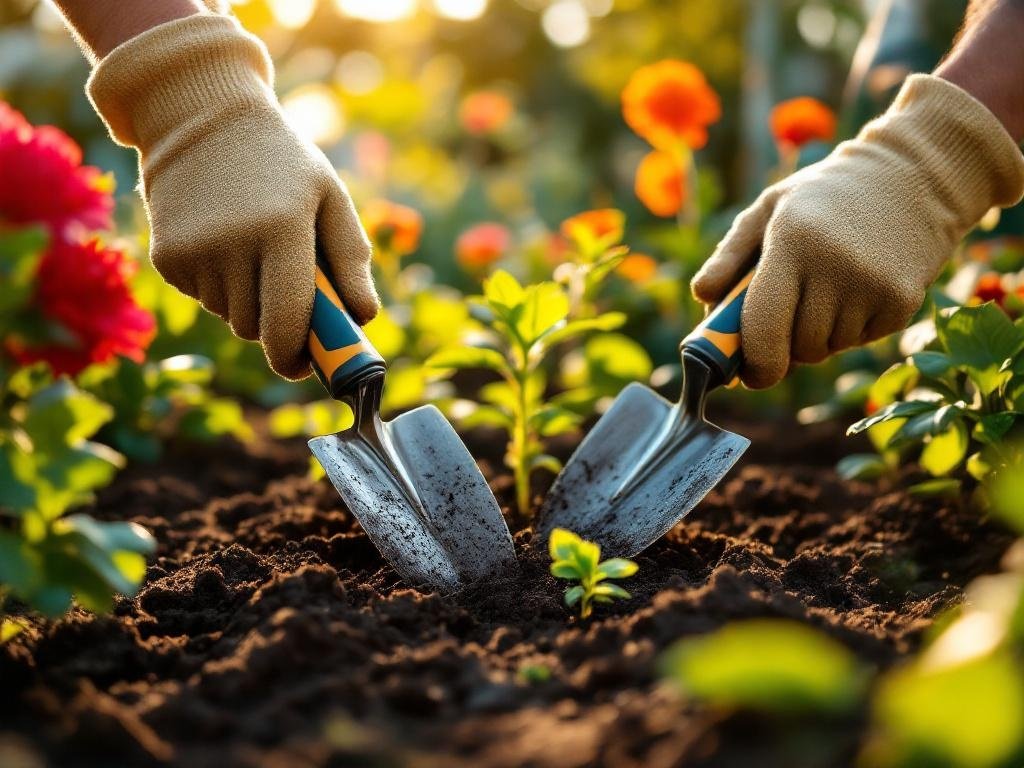 garden tools in action